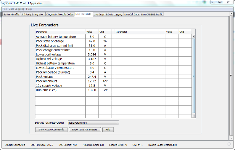 Live Parameters Page