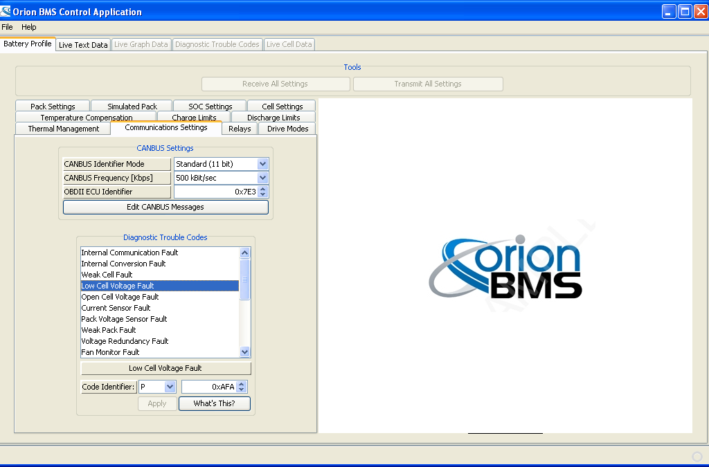 screenshots Orion LiIon Battery Management System